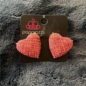 Vintage Red & Pink Tweed Large Stud Earrings